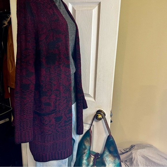NWT J. Jill Tapestry Cotton Blend Floral Pocket Knit Moody Bordeaux Cardigan S - Picture 7 of 13